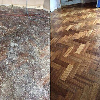 Sapele Parquet Herringbone Restoration in Northwood